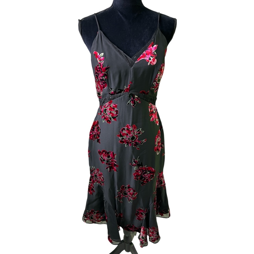 Harilyn Black Strappy Velvet Rose Fit and Flare Dress Womens Small - Picture 2 of 11